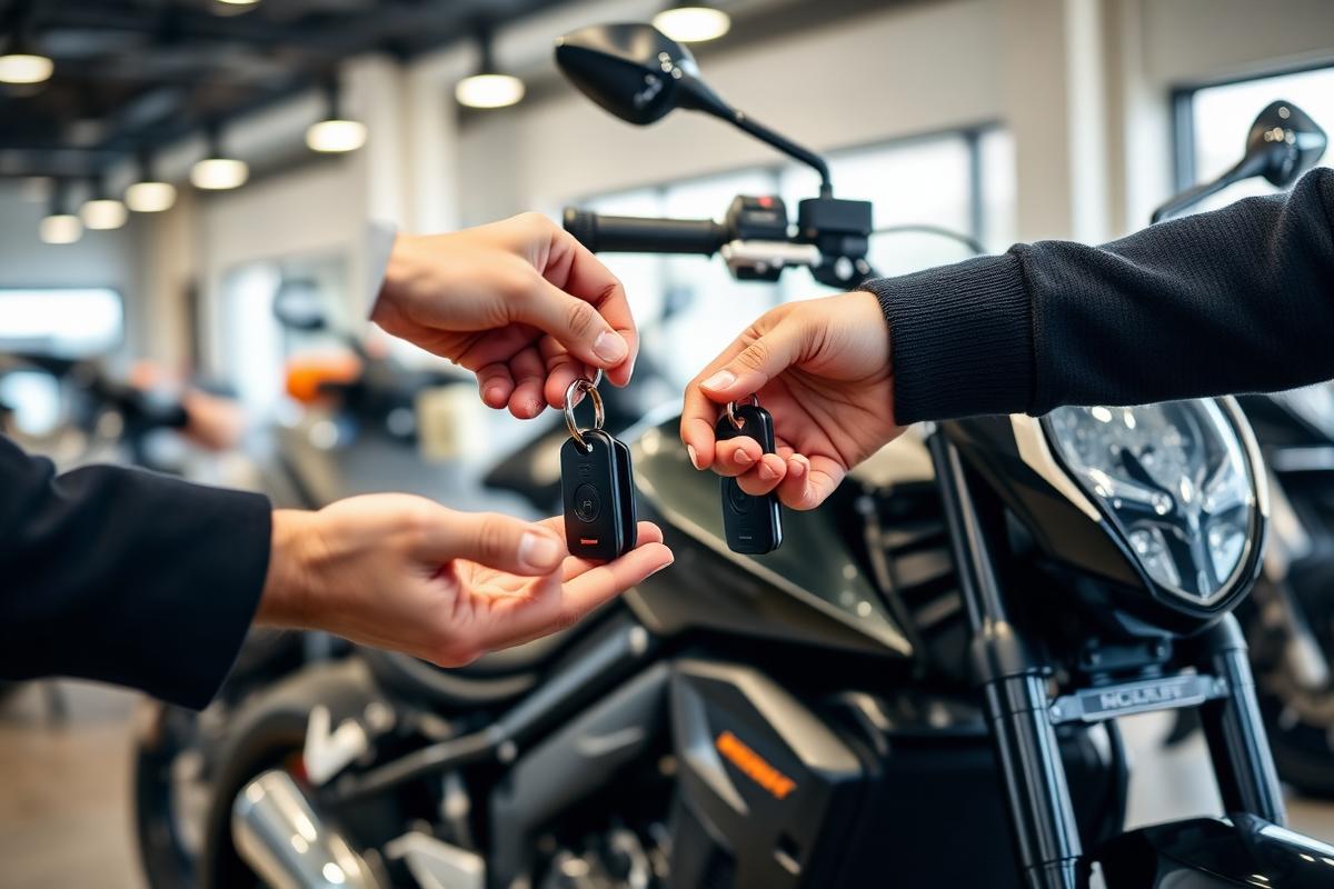 Remise des clés d'une moto neuve en concession