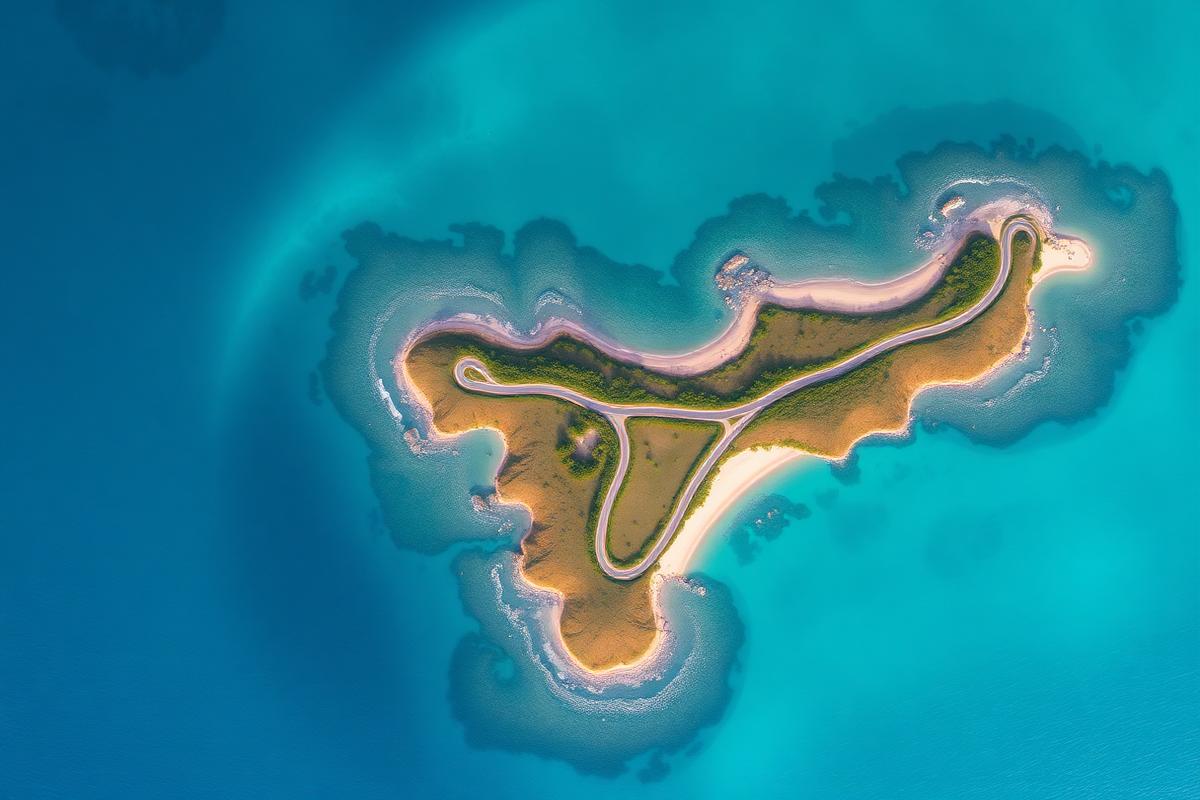 Route côtière serpentant le long du lagon en Polynésie française