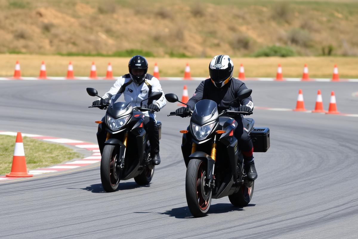 Stage de perfectionnement moto sur piste avec plots de maniabilité